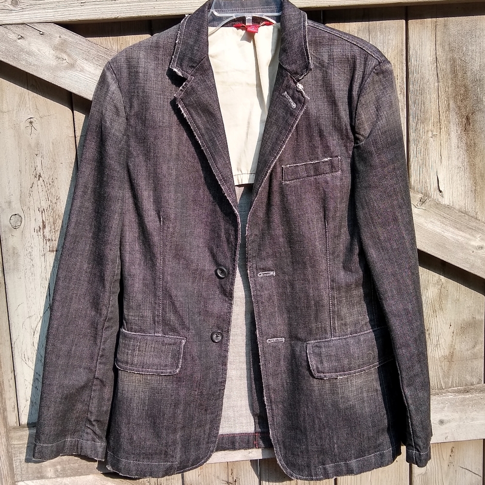 X2 Denim Laboratory Black Denim Blazer SZ S